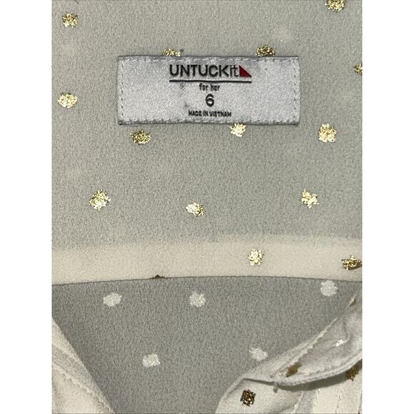 Untuckit Shirt Top Womens 6 Ivory Gold Fleck Sabrina Blouse Pleated Career Lux - Picture 6 of 15
